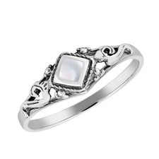 Charming Swirls White Mother of Pearl Inlaid Rhombus Sterling Silver Ring-7