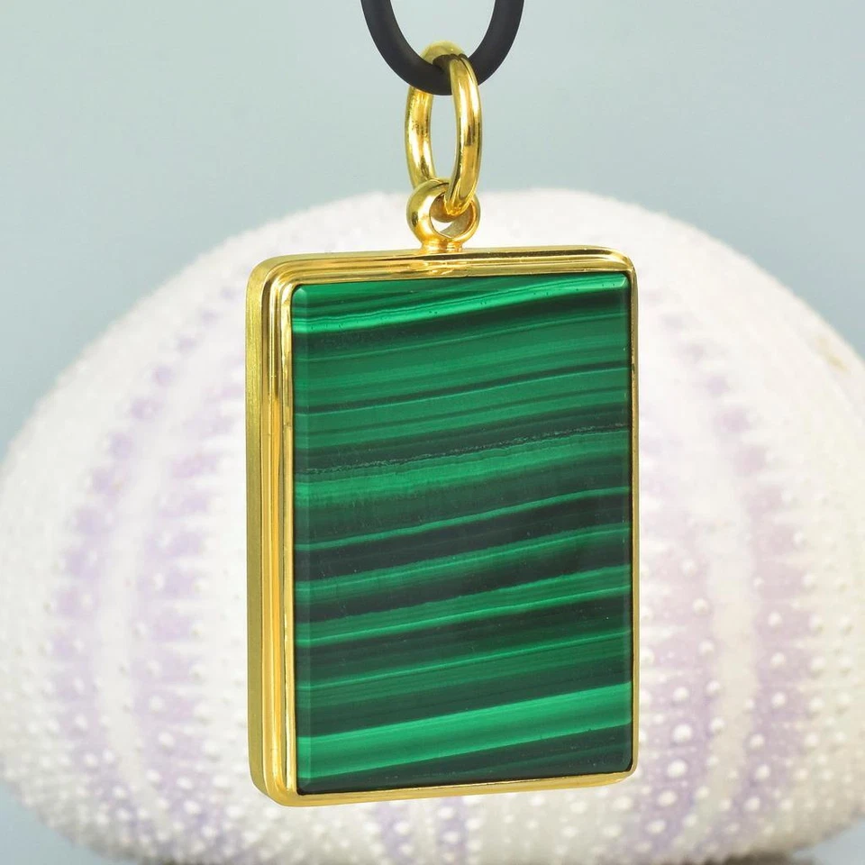 Colgante Oro 18K Vermeil Plata de Ley con Malaquita Rectangular 25,77 g Foto 4 de 4