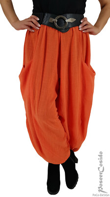 PoCo LAGENLOOK Ballon-Hose Leinen Optik orange L-XL-XXL-XXXL 46 48 50 52 54 56 
