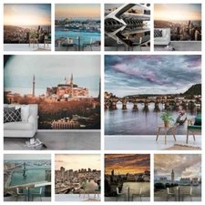 3D Sunset River Building Self-adhesive Wallpaper Removable Wallpaper Wall Mural