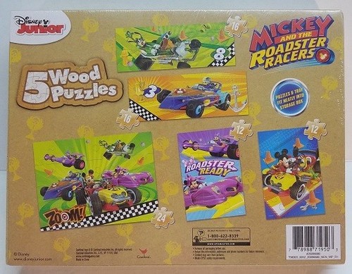 DISNEY MICKEY & ROADSTER RACERS 5pk Wood Puzzles Storage Box Educational Puzzle - Picture 3 of 3