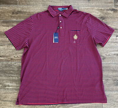 NEW Polo Ralph Lauren Mens CLASSIC Fit CREST STRIPED Shirt RED BLUE XXL LABEL