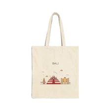 Bali Indonesia Skyline Cotton Canvas Tote Bag, Eco-Friendly Shopping Bag