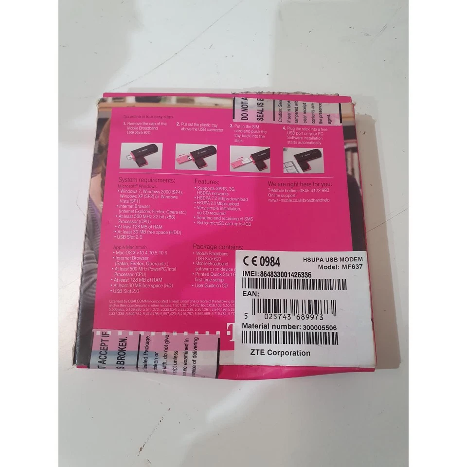 ZTE MF637 Black Portable HSDPA 7.2Mbps (T-Mobile) Mobile Broadband USB Modem - Image 4 of 4