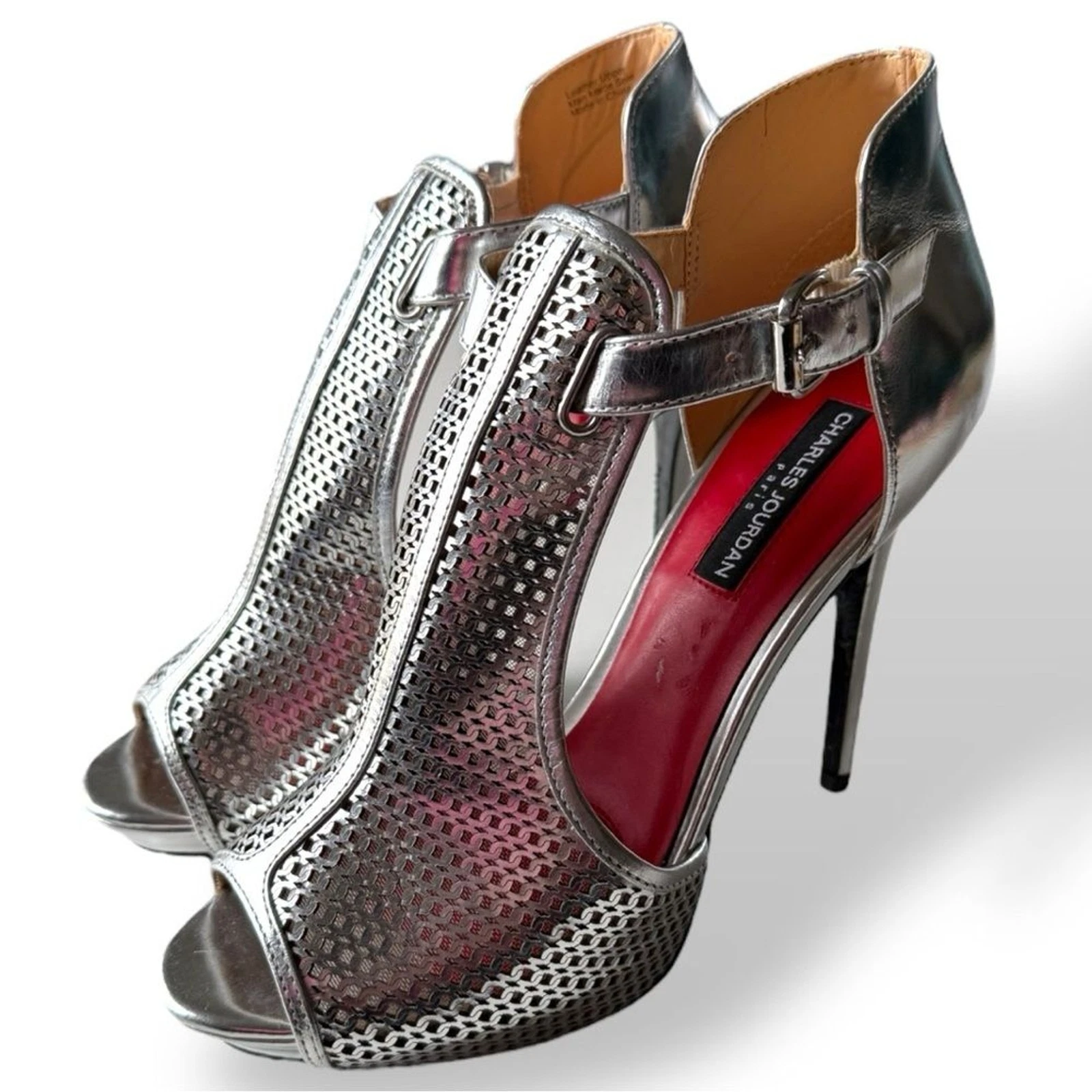 JORDAN Scarpe sandali Charles Jourdan Paris argento tacco a spillo misura 8 5