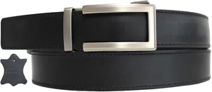 Genuine Leather Ratchet Dress Belt with Automatic Sliding Buckle 41028