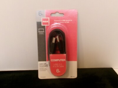 RCA 6ft Cable USB 2.0 A to B Connects USB To Computer/Hub New