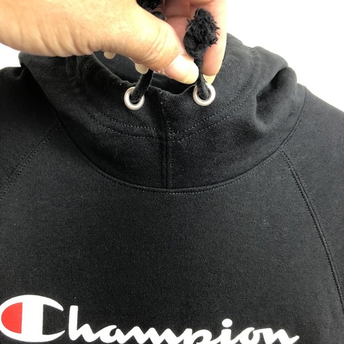 Hoodie Size M Pullover Sweatshirt Black Champion Men's Hoodie Script Logo - Picture 10 of 13