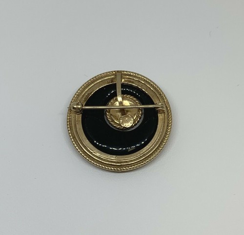 Vintage Winard Yellow Gold Tone & Black Stone Circular Brooch Pin or Pendant - Picture 5 of 9