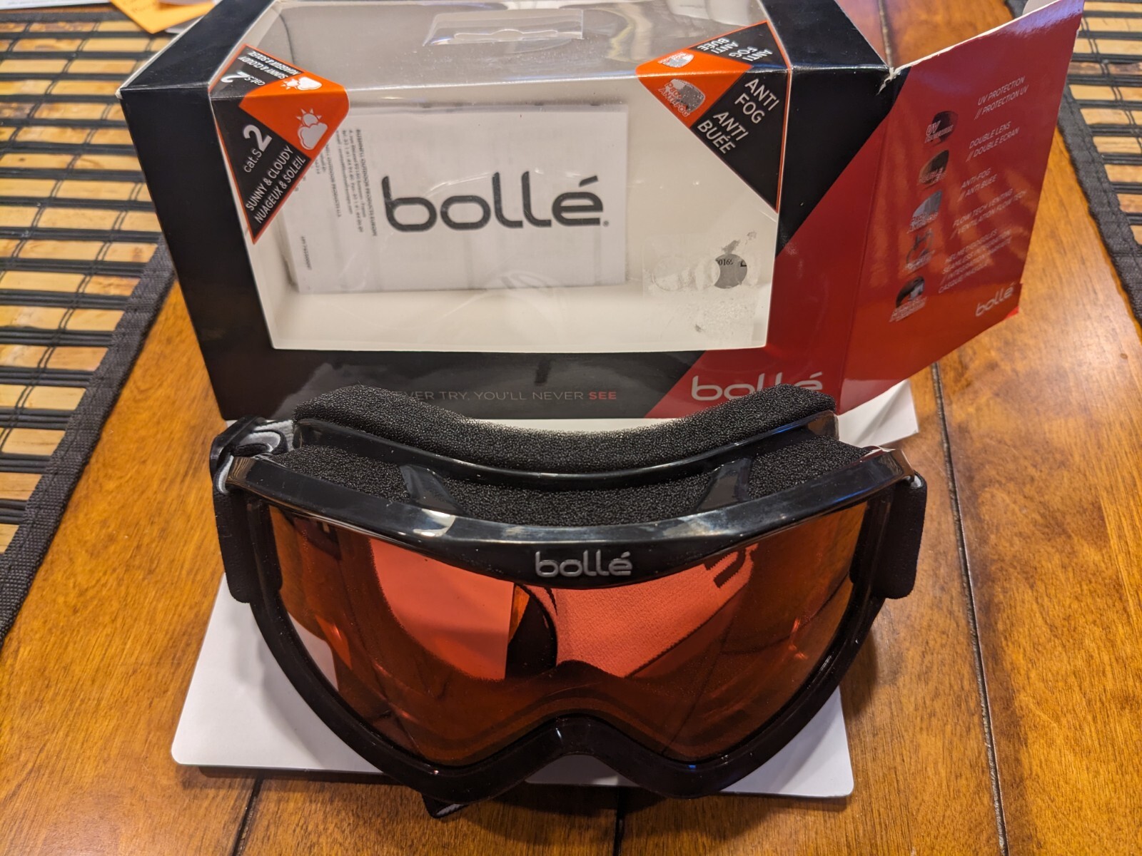 Bolle MOJO Ski Goggles, Shiny Black Frame with Vermillon Lens Snow