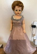 Vintage 1950's A-E 251 Rubber/Vinyl Fashion Doll! 28" Sleepy Grey Eyes & Gown