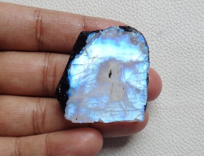 114.00 Ct NATURAL RAINBOW MOONSTONE ROUGH SLICE FANCY SHAPE 40X38X7 GEMSTONE