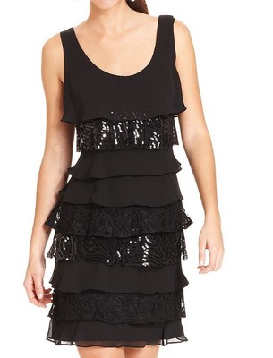 s l fashion dresses SL Fashions Sequined Lace Midi Dress - Black