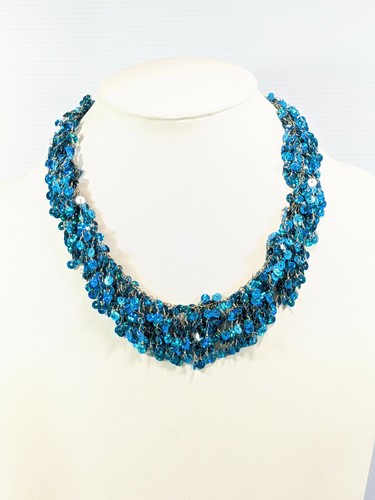 Silver Tone Blue Iridescent Sequin 