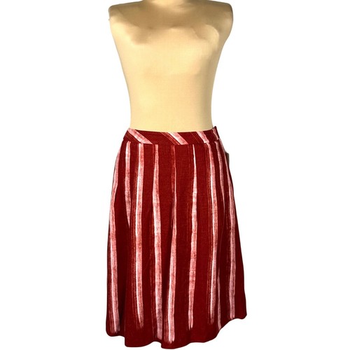NWT Coldwater Creek Linen Pleated Skirt Medium Paint Stripe Casual Career