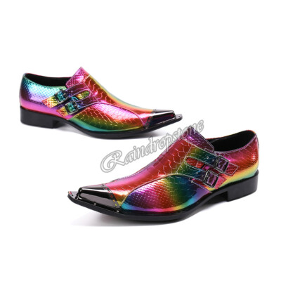 Rainbow Mens Shoe Leather Snakeskin Pattern Lace-up Pointed  display picture 2