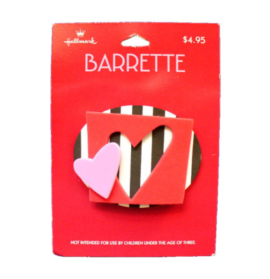 Hallmark BARRETTE Valentines Vintage HEART 3D FOAM B&W Pink Red Holiday NEW