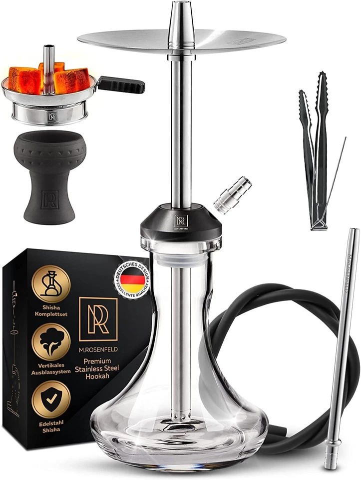 Shisha Set Komplett Edelstahl Wasserpfeife klein Kohleanzünder Kohle Dampfsteine - Bild 2 von 4