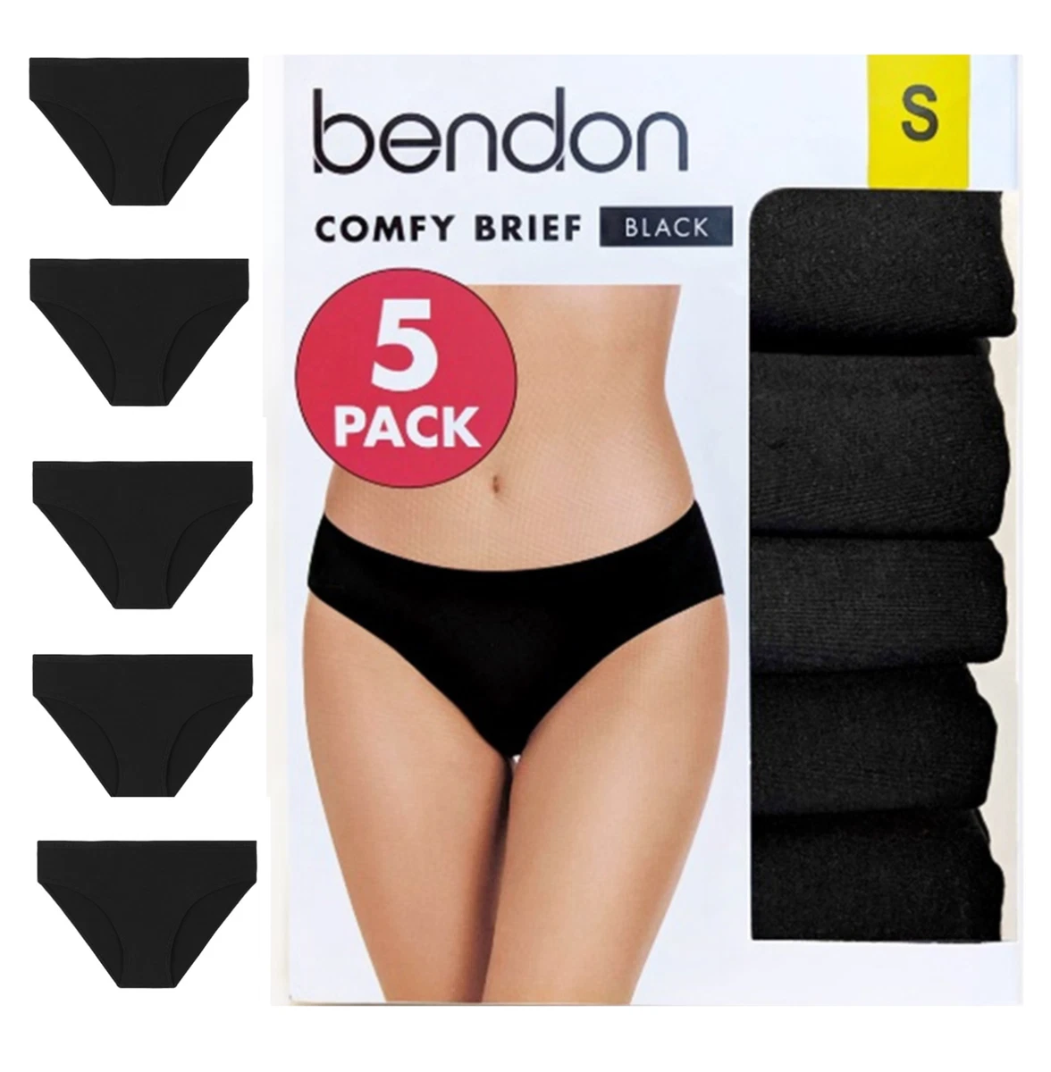 Bendon Women's Comfy Cotton Brief Underwear Black 5pk