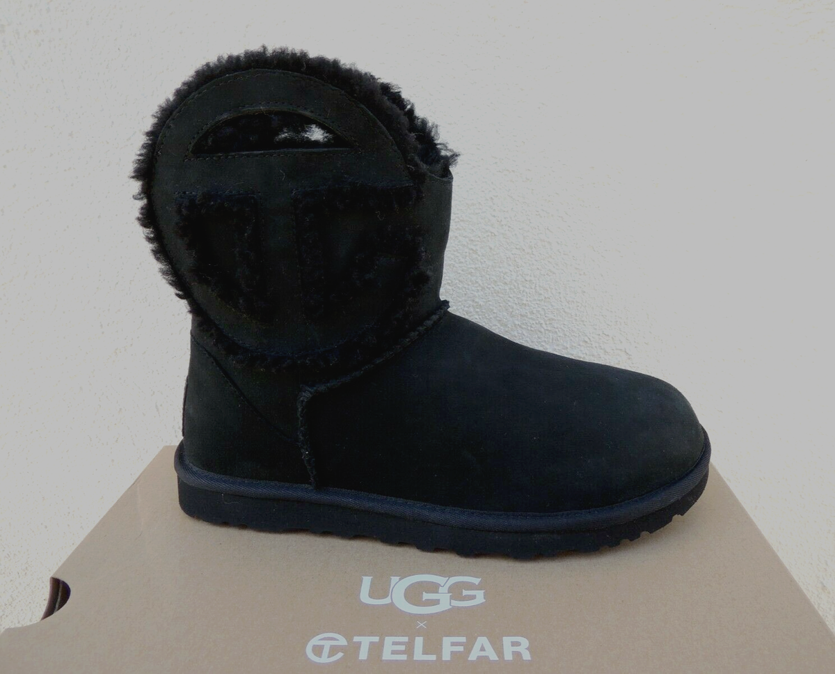 UGG x TELFAR BLACK CLASSIC MINI LOGO SHEEPWOOL BOOTS, WOMEN US 5