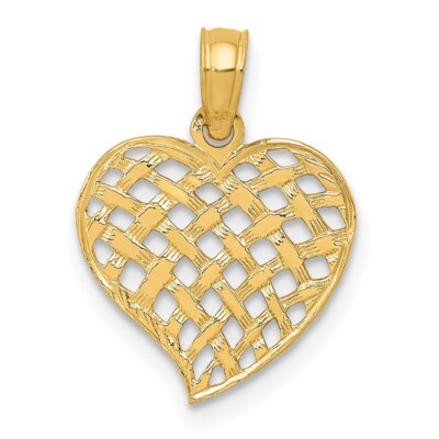 14k Yellow Gold Basket Weave Pattern Heart Pendant 0.64gm L-0.71 in,W-0.52 in
