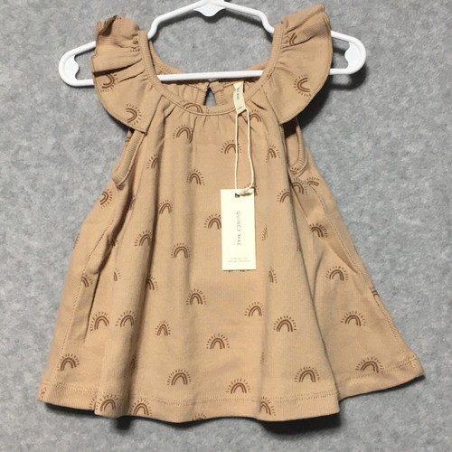 Quincy Mae Baby 3-6M Ruffle Swing Dress with Bloomers Apricot Tonal Rainbows