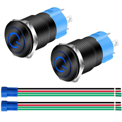 12mm Metall Schwarzer Druckschalter 12V-24V 3A Power Symbol LED 1NO1NC SPST ON O
