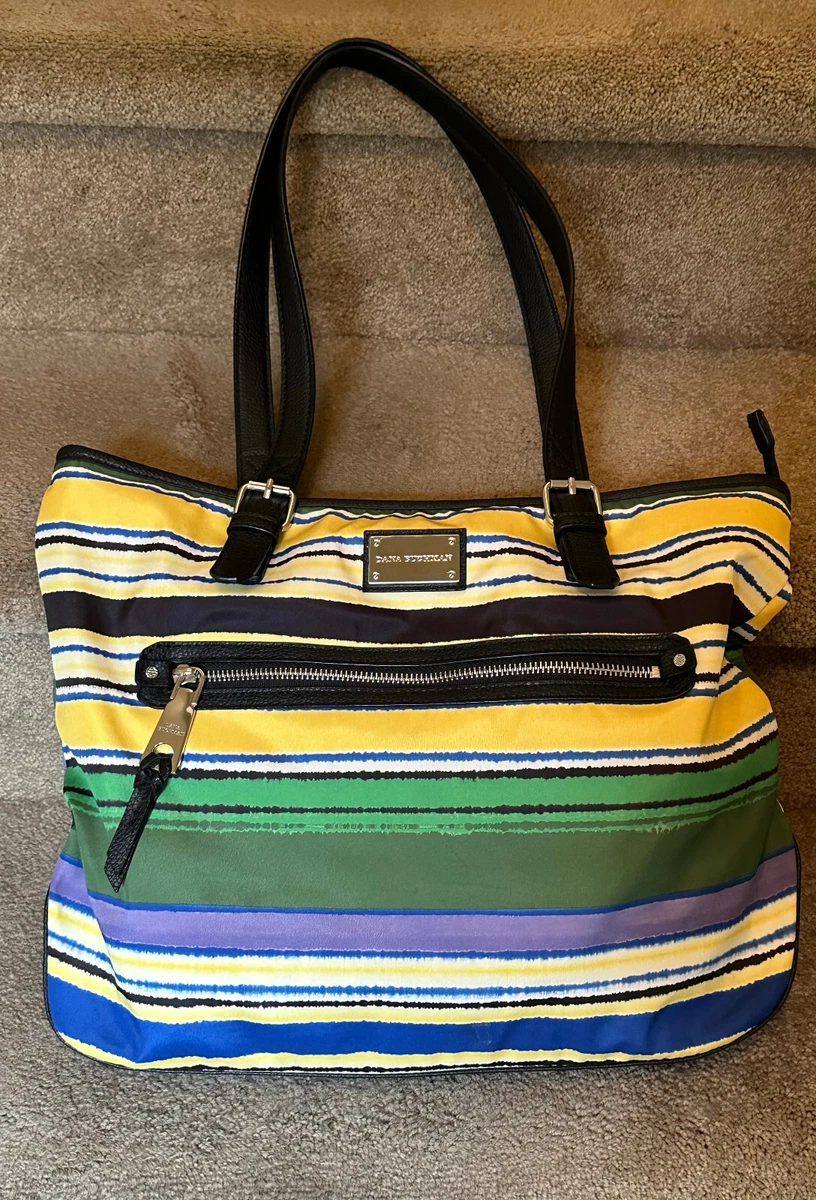 DANA BUCHMAN TOTE MULTI COLOR STRIPES WITH ZIP POUCHES POCKETS