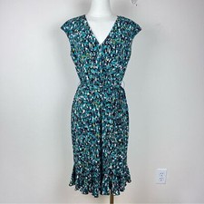 Glamour Dress Womens Six Faux Wrap Geometric Ruffle Hem Cottage Office Green