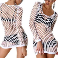 Damen Longtop Minikleid Netz Fishnet GoGo Swinger sexy Stretch 32 34 36 XS S