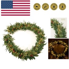 9Ft Pre-lit Christmas Garland with 50 LED Lights Battery Operated,Holiday Dec...