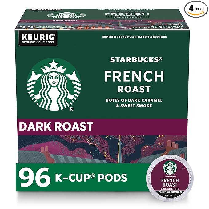 Starbucks K-Cup Coffee Pods Dark Roast Hot or Iced Coffee,French Roast 4 pk of24
