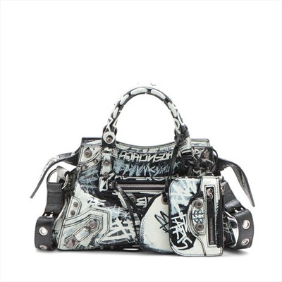 Balenciaga Graffiti Neo Kagor XS Leather 2 Way Handbag Black × White 700940 Mirr