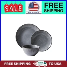 Better Homes & Gardens Sawyer 12-Piece Stoneware Dinnerware Set, Gray