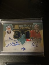 Carey Price & Freddy Andersen dual signed auto patch card Dual Honourable Number