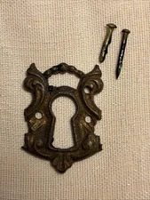 VTG antique Ornate  escutcheon skeleton key type cover plate hardware detail