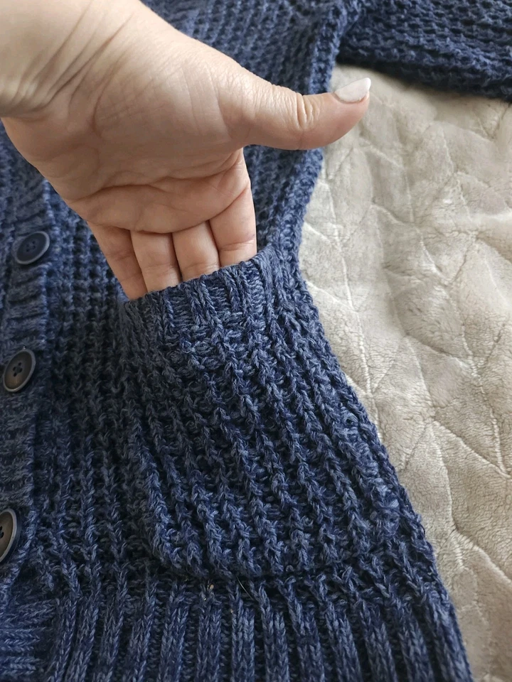 Cárdigan Suéter American Eagle Para Mujer Pequeño Azul Grueso Cable Tejido Botón Foto 4 de 4