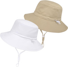 Baby Toddler Sun Hat,Boys Girls Adjustable 6-24 Months White  Beige -2Pcs