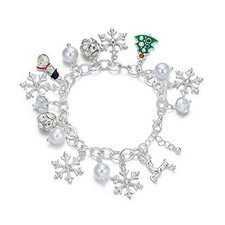 Cute Christmas Charm Bracelet Silver Plated Snowflake Xmas Tree Reindeer