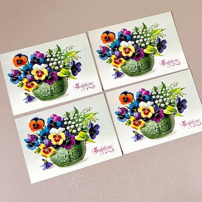 Blumen Grußkarten Set 4 sowjetische Frauentag Postkarten 1975-1991 UdSSR 8. März