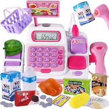 BUYGER 34 Pezzi Registratore di Cassa Supermercato Giocattolo per Bambina, con S
