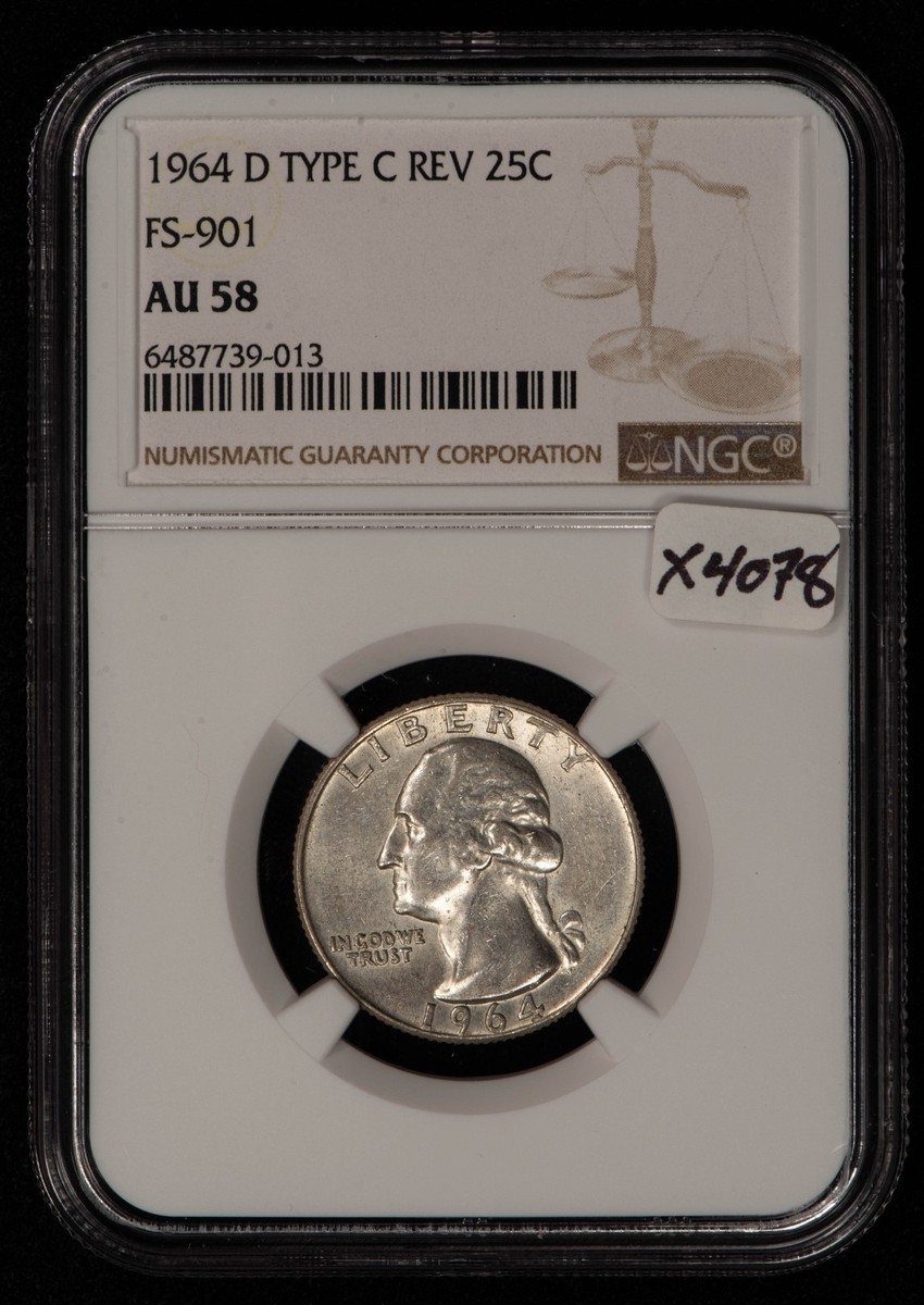 1964-D 25c Washington Quarter - FS-901 Type-C Rev of 65 - NGC AU