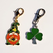 SHAMROCK COMBO Gnome and Green Clover Zipper Pull Bag Charm St Patricks Day Fun