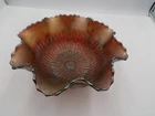 Northwood Carnival Glass Marigold Rainbow Iridescent Stippled Rays Ruffle Bowl