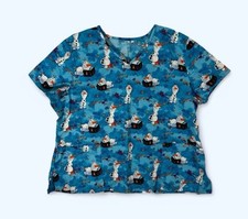 Disney Frozen II Scrub Top Womens 2XL Blue White Olaf Book Leaves Fall Shirt