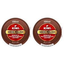 Kiwi Brown Shoe Polish Leather Care 2 Tins 31g 1.13oz Shines Renews & Protects 