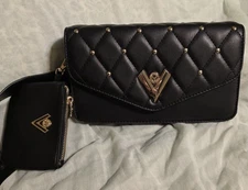 Valentino Orlandi Black Crossbody Bag, Gold Detailing and Wallet, MSRP $380