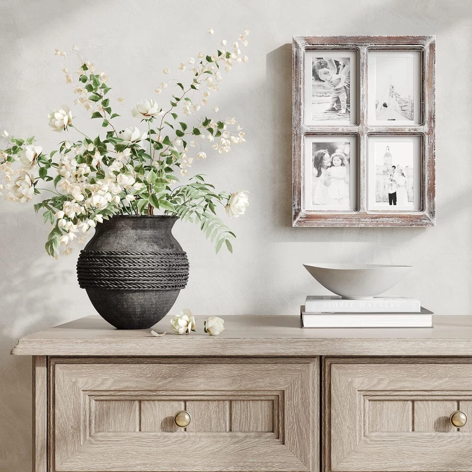 Elegant 4-Opening Rustic Wood Frame for 4x6 & 5x7 Photos - Wall Mount & Decorate - Image 4 of 4