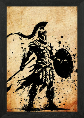 Spartan Warrior Silhouette Framed Wall Art Poster Canvas Print Picture