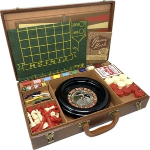 Vintage 1944 E.S. Lowe Casino  Game Case - Horse Race Chess Backgammon Roulette